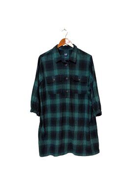 Gap Womens Green‎ Plaid Button-Up Shirt Dress Cotton Size XL Flannel Holiday